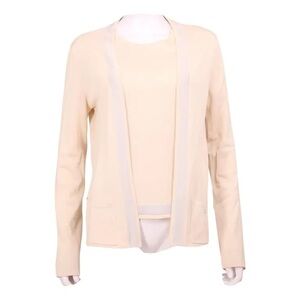 Authentic CHANEL cotton beige cream knit twin set top cardigan size 42